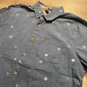 Volcom Shirt Mens Large Blue Geometric Short Sleeve Button Modern‎ Fit Pocket